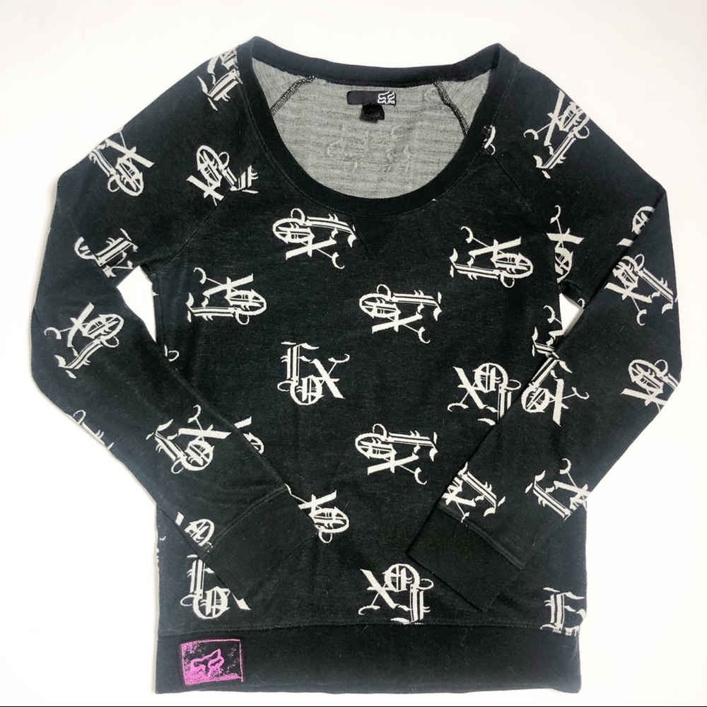 Fox All Over Logo Print Black & White Sweatshirt